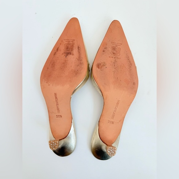Manolo Blahnik Vintage Beidomu Gold Nappa Leather Kitten Heel Mules EU 38.5 - Picture 7 of 10